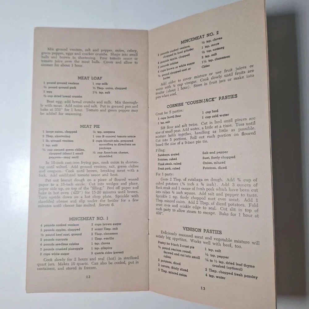 Venison Pamphlet Recipe Booklet Butcher Cook 1969 MSU Extension Michigan Pasties
